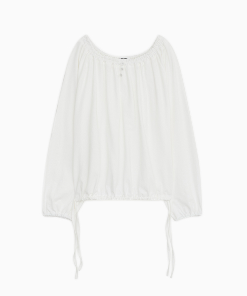 STRING BOAT NECK JERSEY BLOUSE, WHITE view 2