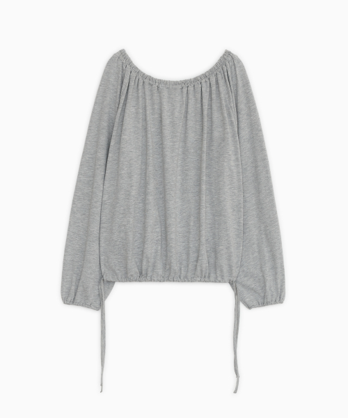 STRING BOAT NECK JERSEY BLOUSE, GRAY thumbnail 3