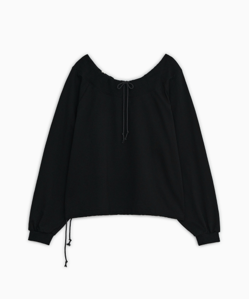 STRING OFF SHOULDER SWEATSHIRT, BLACK thumbnail 2