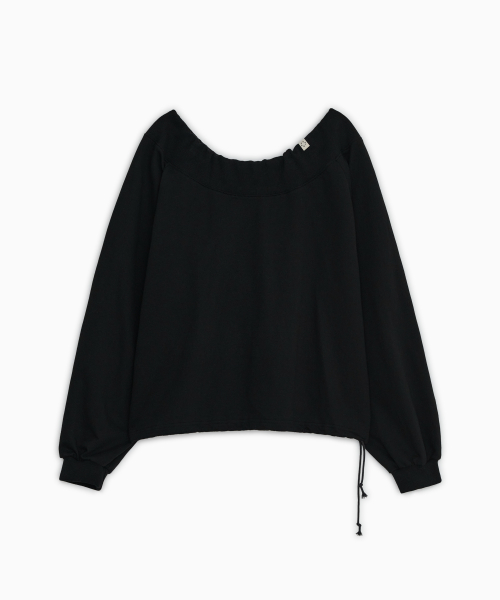 STRING OFF SHOULDER SWEATSHIRT, BLACK thumbnail 3
