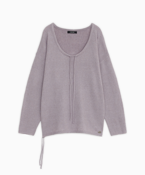 SOFT ALPACA LAYERED U-NECK KNIT, LAVENDER thumbnail 2