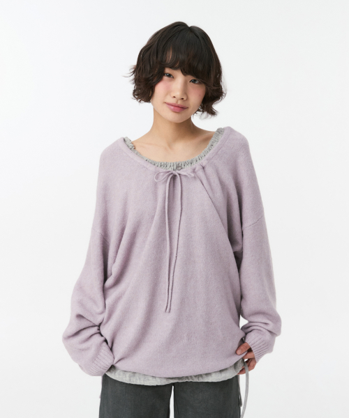 SOFT ALPACA LAYERED U-NECK KNIT, LAVENDER thumbnail 12