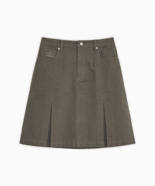 FLORAL LINE PLEATED MIDI SKIRT, KHAKI thumbnail 2