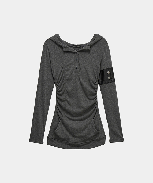 Hood Layer Shirring Mini One-Piece (Melange Gray) thumbnail 6
