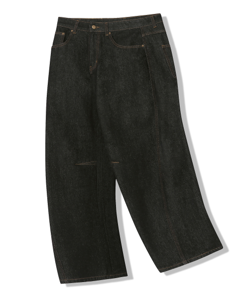 [Non-Fade] Curved Low-Dart Denim Pants_Black thumbnail 2