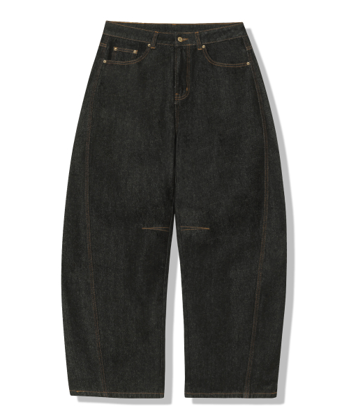 [Non-Fade] Curved Low-Dart Denim Pants_Black thumbnail 3