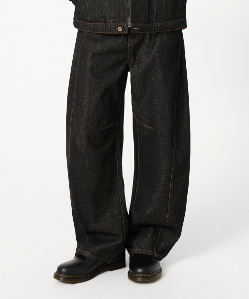 [Non-Fade] Curved Low-Dart Denim Pants_Black thumbnail 7