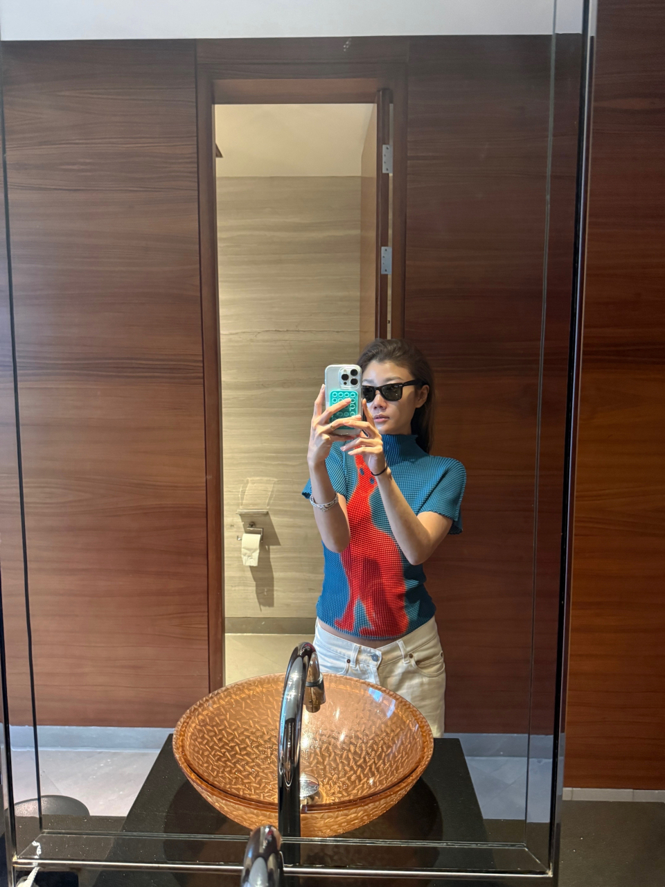 PLEATED GRAPHIC T SHIRT - 3 COLORS BLUE