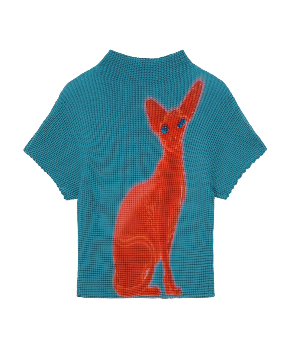 PLEATED GRAPHIC T SHIRT - 3 COLORS BLUE