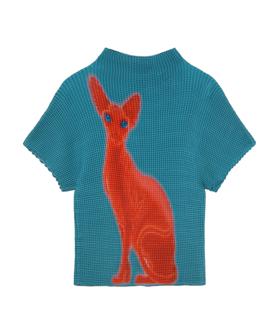 PLEATED GRAPHIC T SHIRT - 3 COLORS BLUE