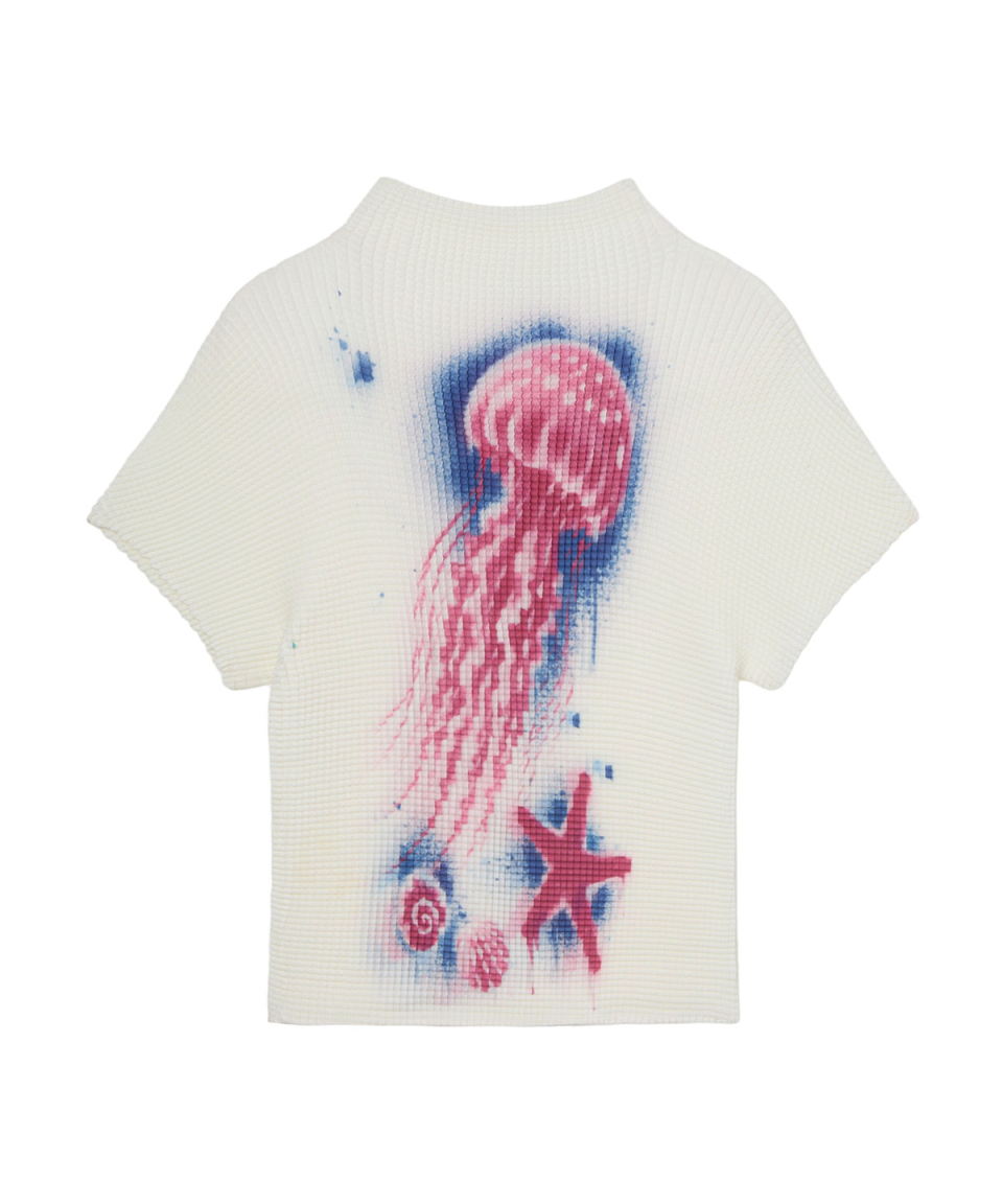 PLEATED GRAPHIC T SHIRT - 3 COLORS WHITE