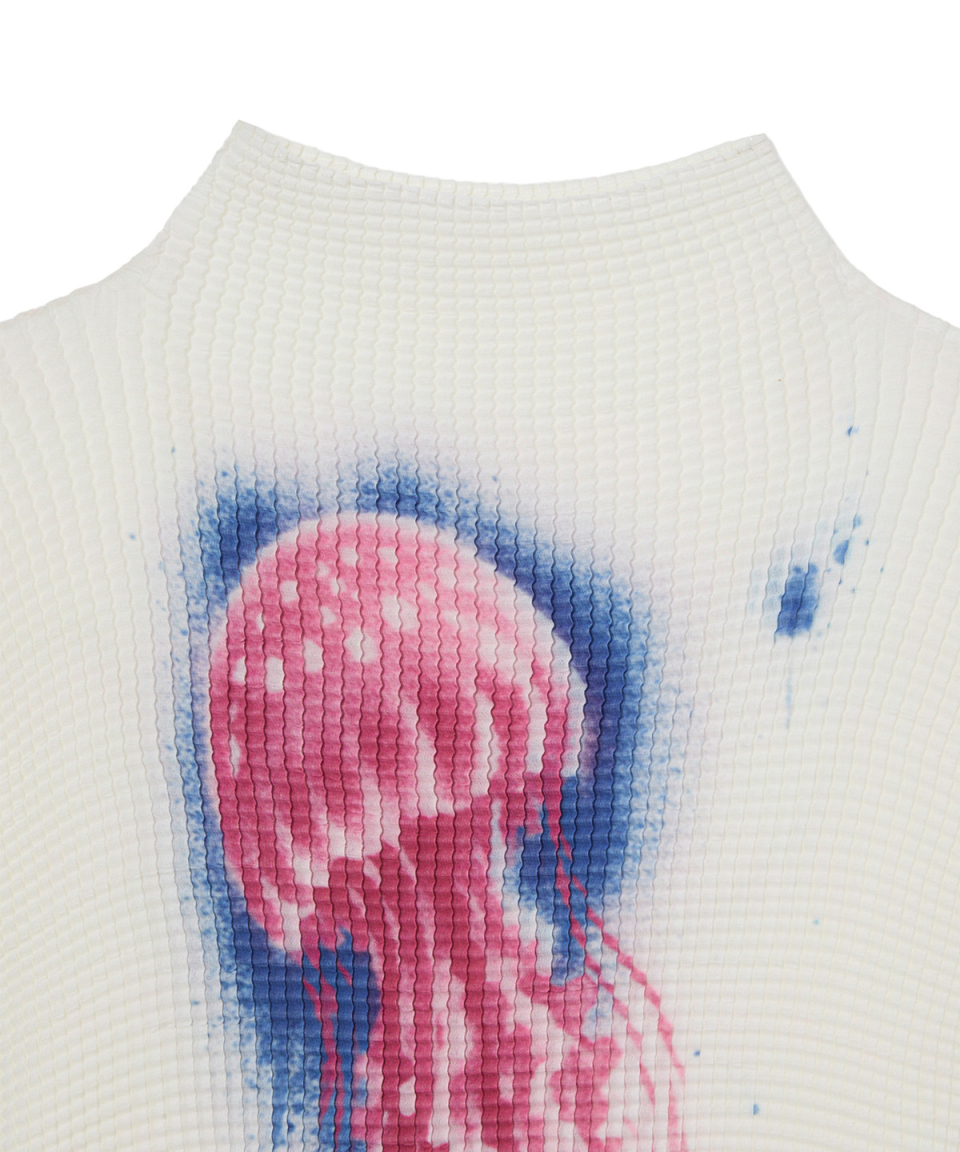 PLEATED GRAPHIC T SHIRT - 3 COLORS WHITE
