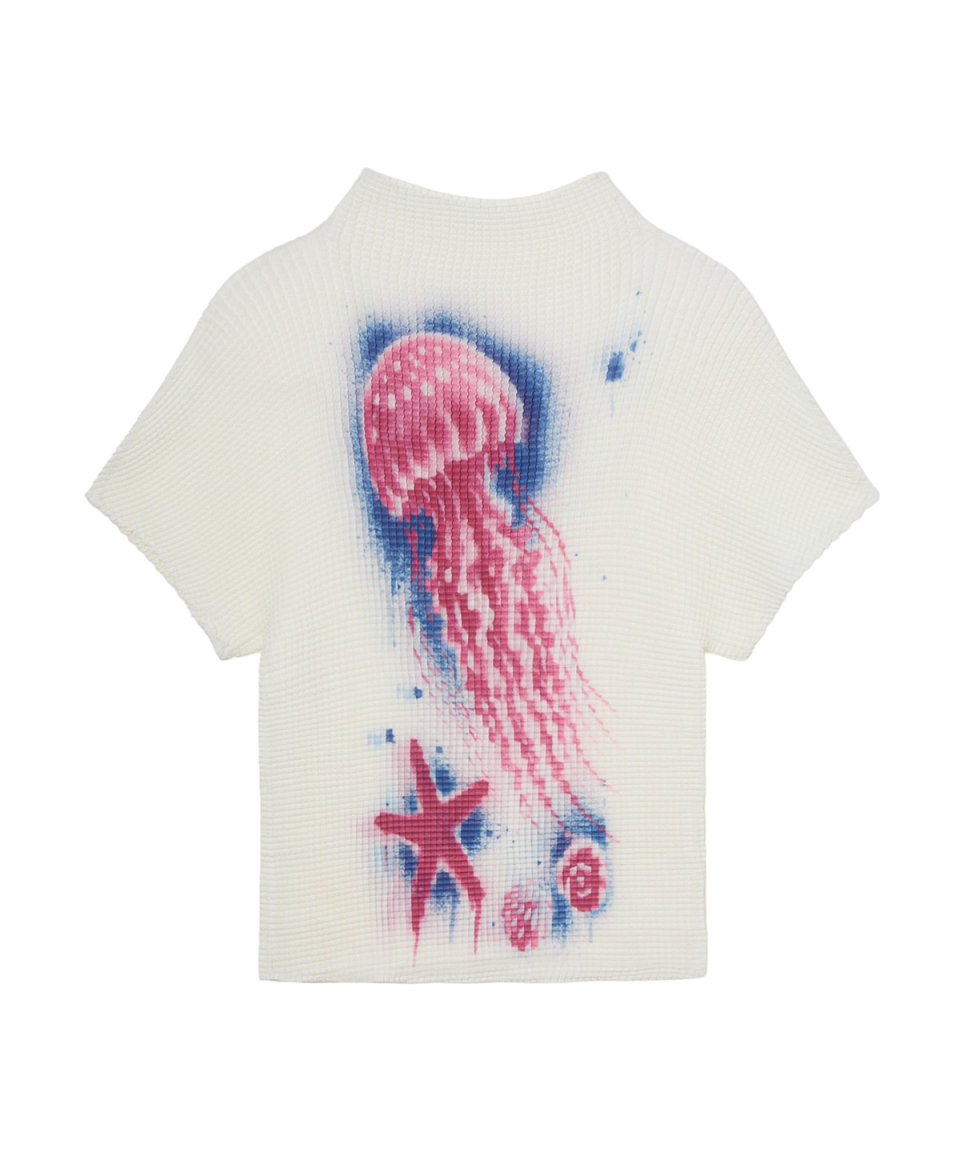 PLEATED GRAPHIC T SHIRT - 3 COLORS WHITE