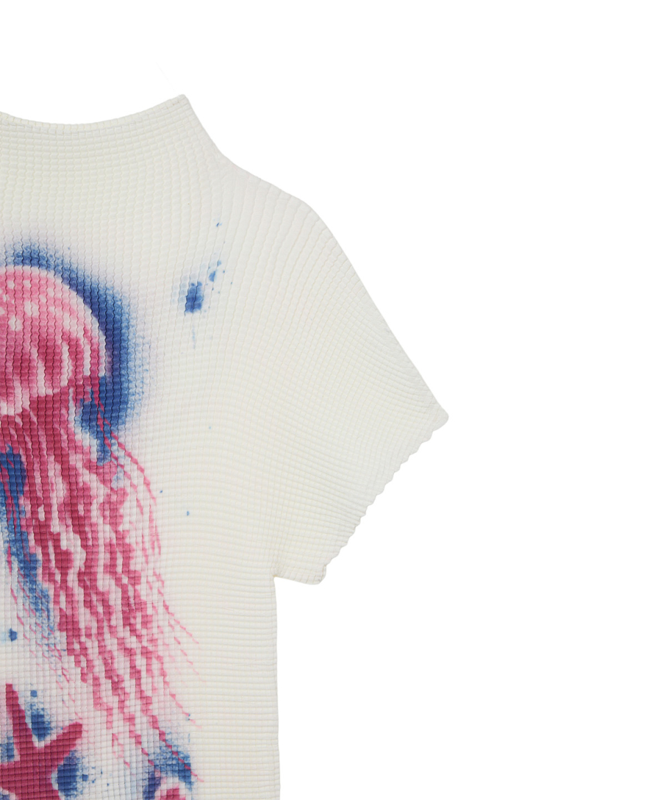 PLEATED GRAPHIC T SHIRT - 3 COLORS WHITE