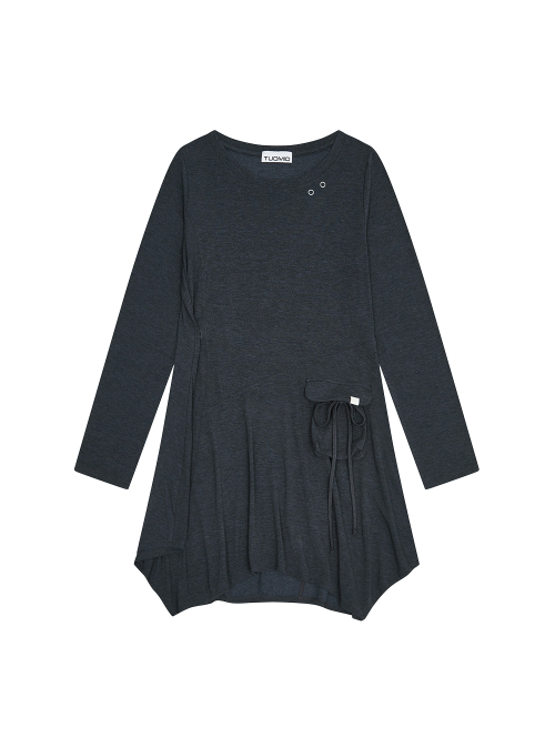 Boat Neck Jersey Dress [Charcoal] thumbnail 2