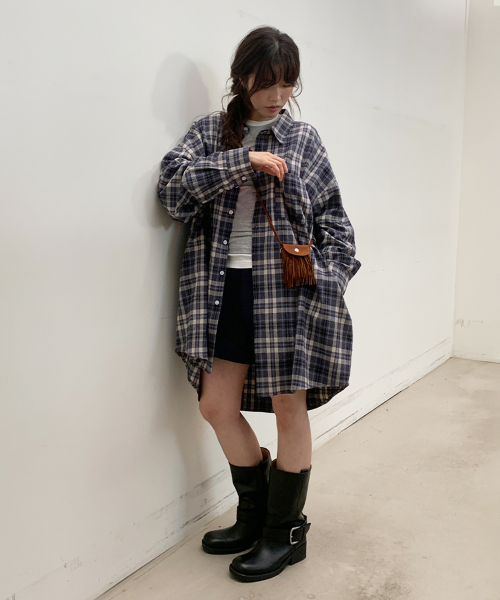 Ribbon Pin Set Shirt Dress, Navy Check thumbnail 3