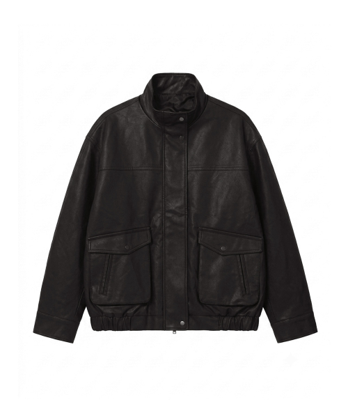 High-Neck Leather Blouson Jacket [D.BROWN] thumbnail 5