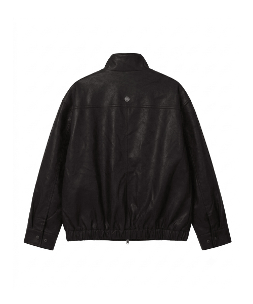 High-Neck Leather Blouson Jacket [D.BROWN] thumbnail 6