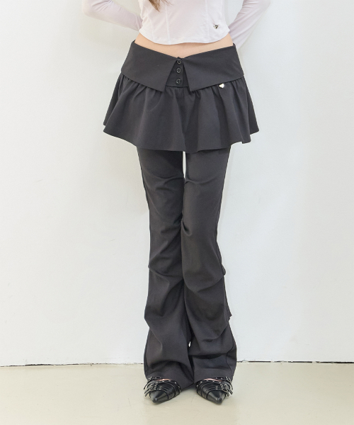 BUTTON FOLDING SKIRT PANTS BLACK