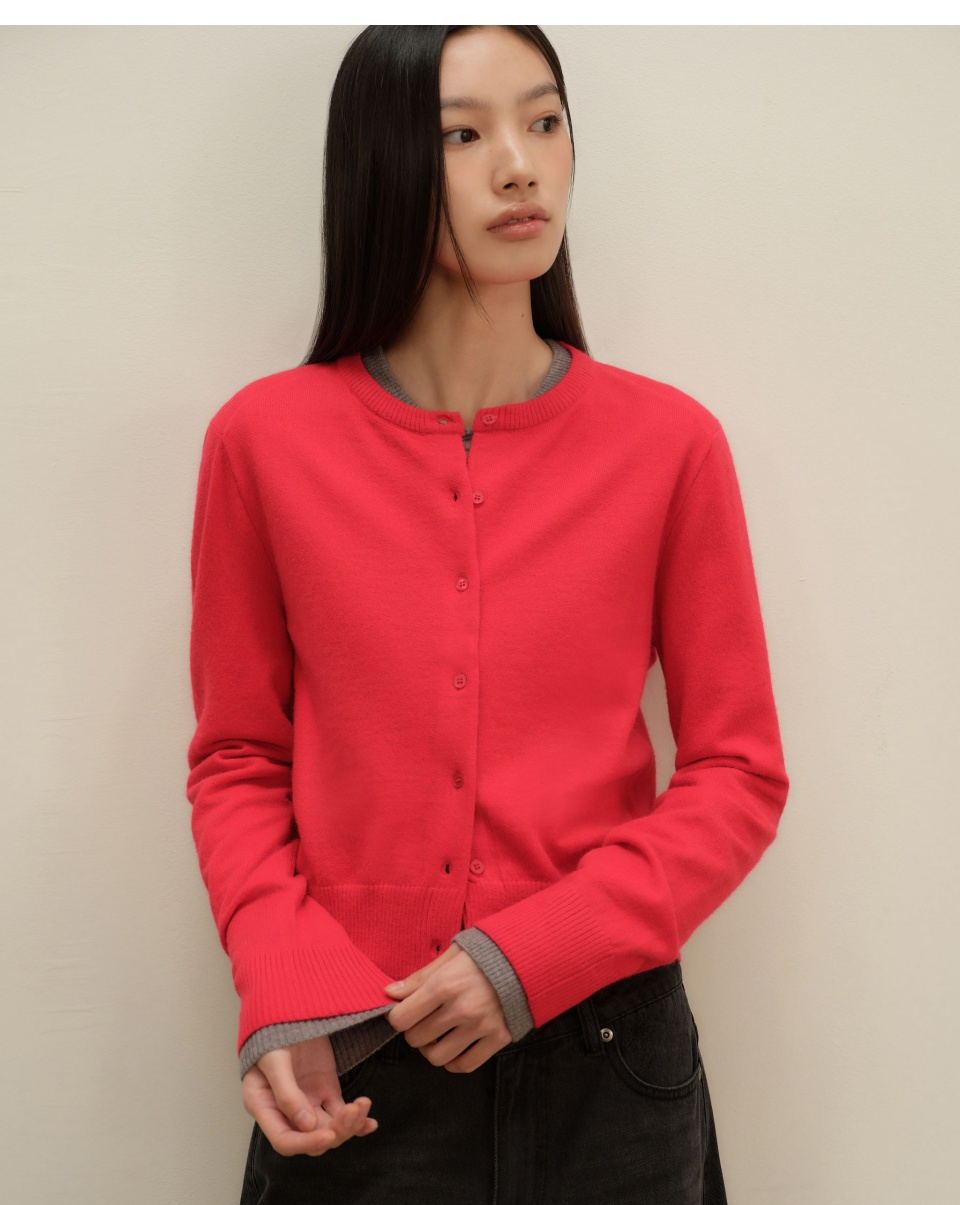 WOMEN'S ESSENTIAL ROUND NECK CARDIGAN - 9 COLORS RED