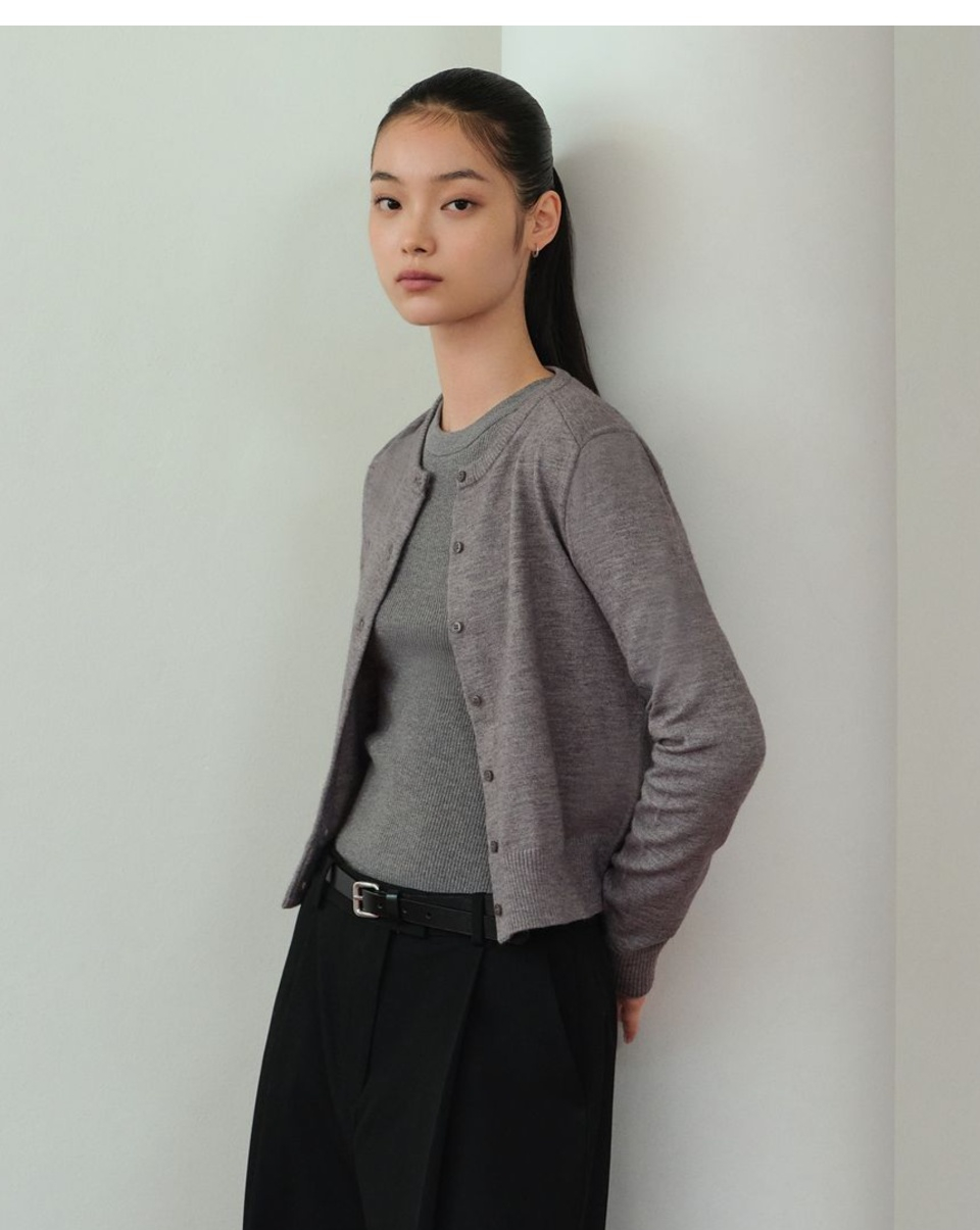 WOMEN'S ESSENTIAL ROUND NECK CARDIGAN - 9 COLORS GREY
