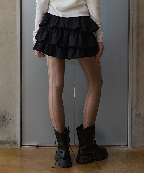 Corset Tiered Skirt Pants, Black thumbnail 2