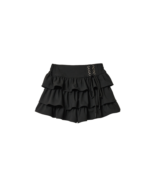 Corset Tiered Skirt Pants, Black thumbnail 3