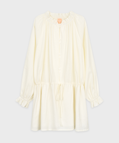 Romantic Shirring Mini Dress (Ivory) thumbnail 4