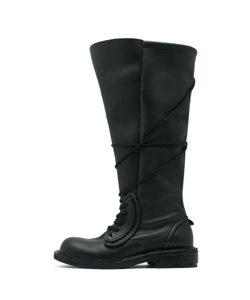 NO.2 Folded lace-up long boots_Black