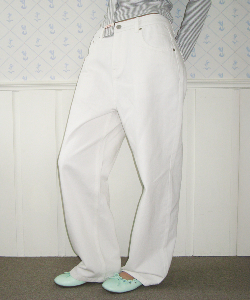 Classic Straight Denim Pants In White thumbnail 3