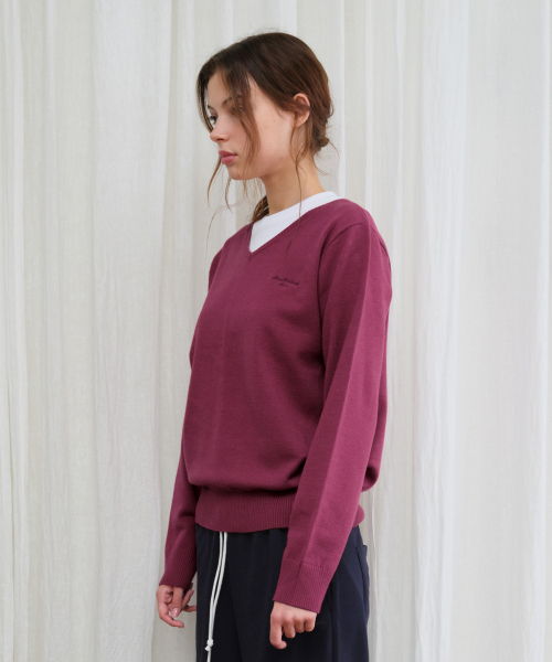Classic Regular V-Neck Knit Purple thumbnail 5