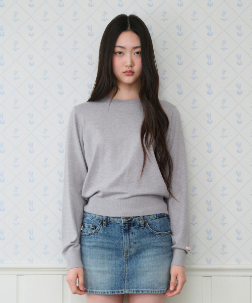 Classic Regular U-Neck Knit, Grey thumbnail 3