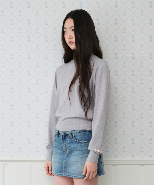 Classic Regular U-Neck Knit, Grey thumbnail 4