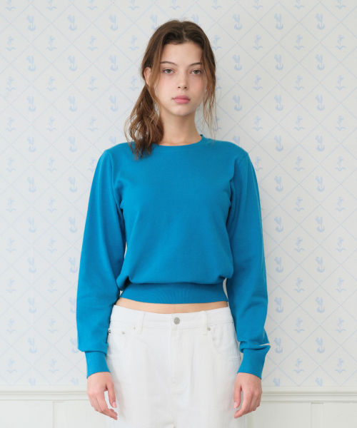 Classic Regular U-Neck Knit Blue thumbnail 4