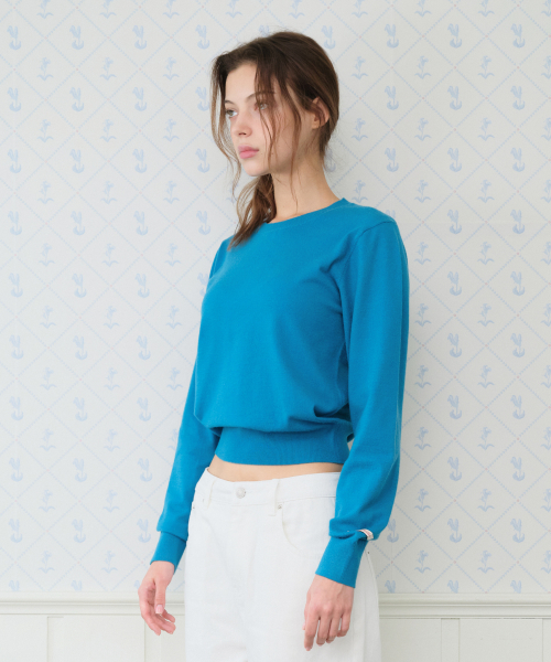 Classic Regular U-Neck Knit Blue thumbnail 5