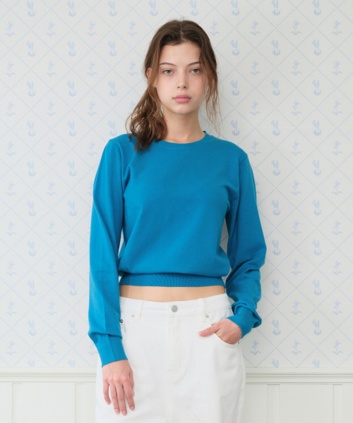 Classic Regular U-Neck Knit Blue thumbnail 6