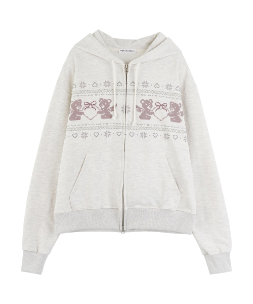 HOLIDAY Bear Hoodie Zip Up_Oatmeal