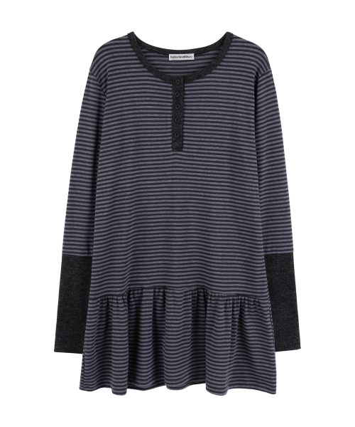 Henley Neck Striped One Piece_Charcoal