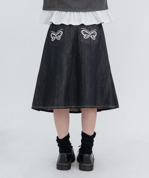 Denim Butterfly Skirts_Navy