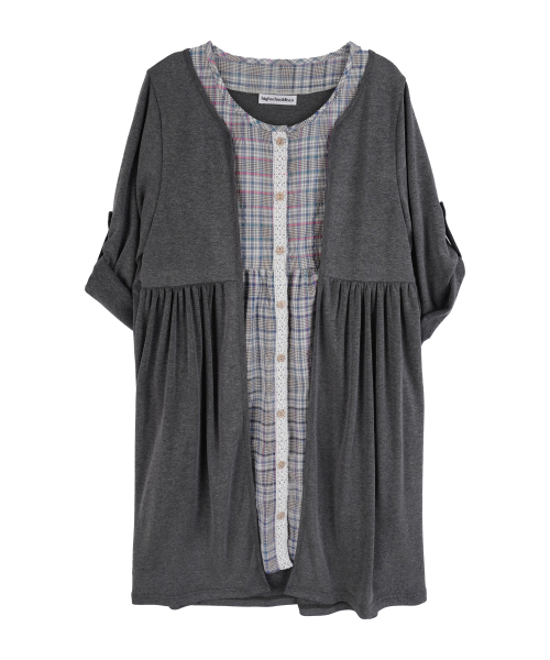Checked Layered Cardigans_Charcoal