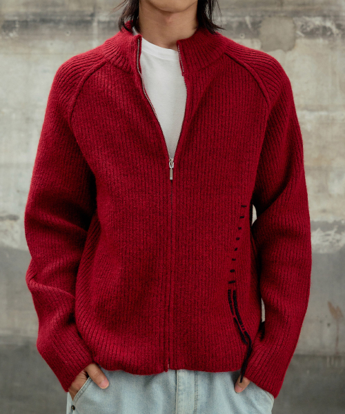 HAND STITCH KNIT ZIP-UP [RED]