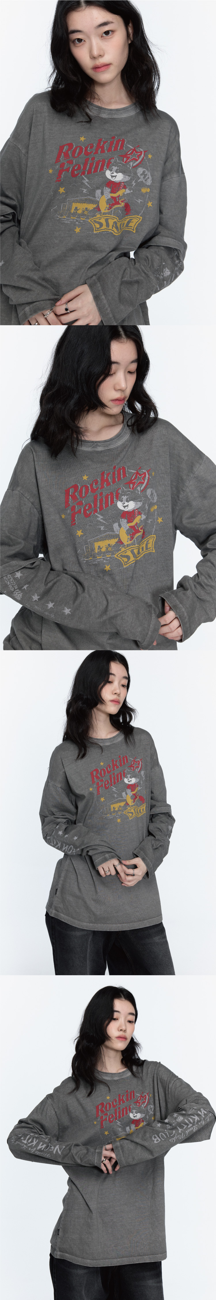 STAR CAT LAYERED PIGMENT LONG SLEEVE - 2 COLORS DARK GREY