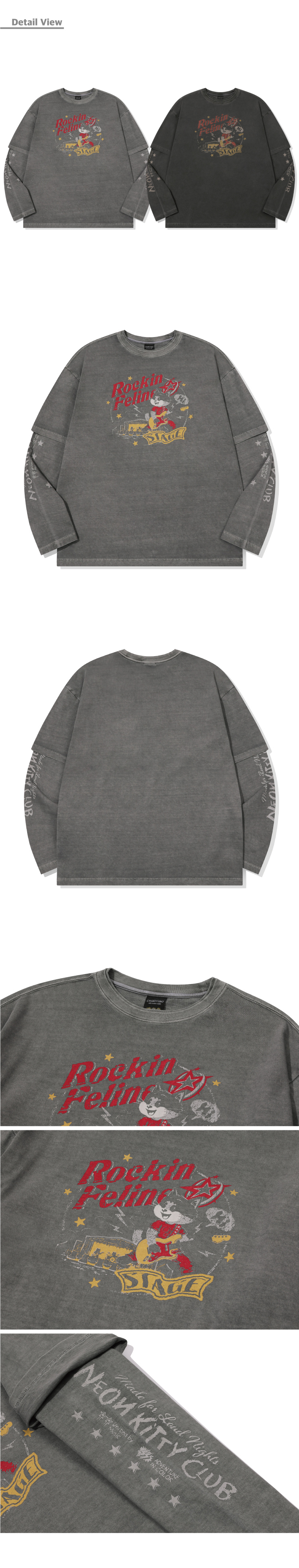 STAR CAT LAYERED PIGMENT LONG SLEEVE - 2 COLORS DARK GREY