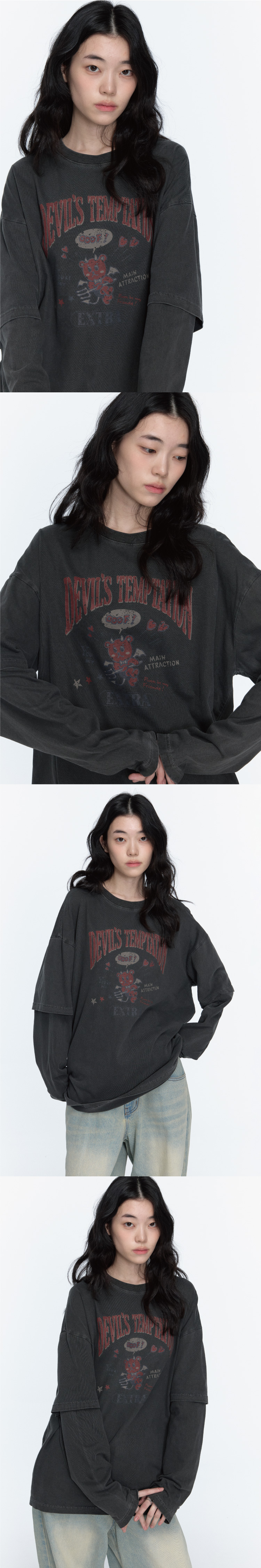 DEVIL BEAR LAYERED PIGMENT LONG SLEEVE - 2 COLORS SMOKE BLACK