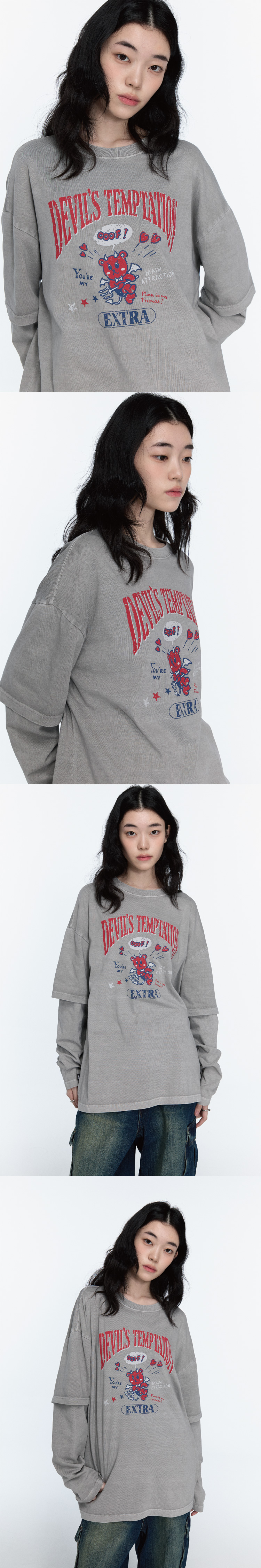 DEVIL BEAR LAYERED PIGMENT LONG SLEEVE - 2 COLORS GHOST GREY
