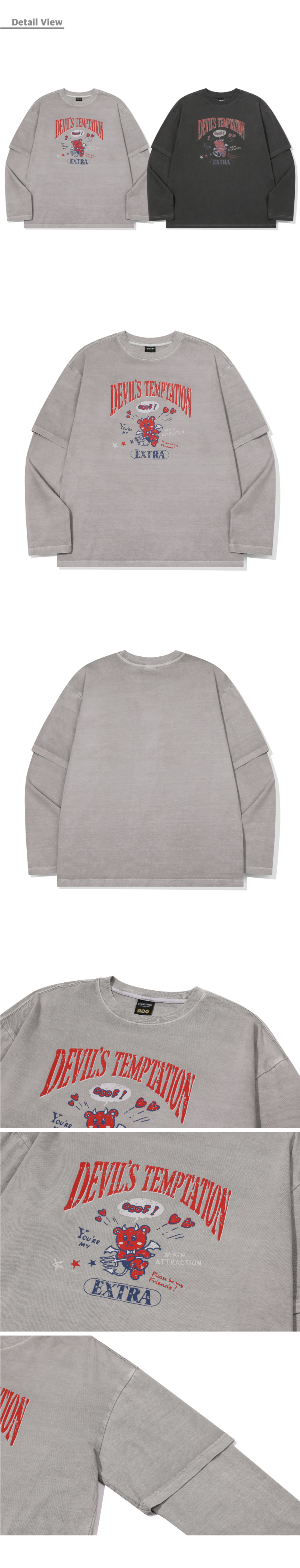DEVIL BEAR LAYERED PIGMENT LONG SLEEVE - 2 COLORS GHOST GREY