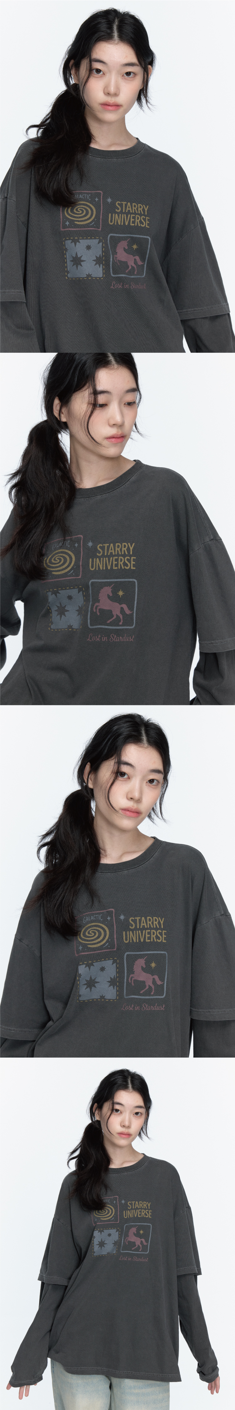UNI STAR LAYERED PIGMENT LONG SLEEVE - 2 COLORS BLACK