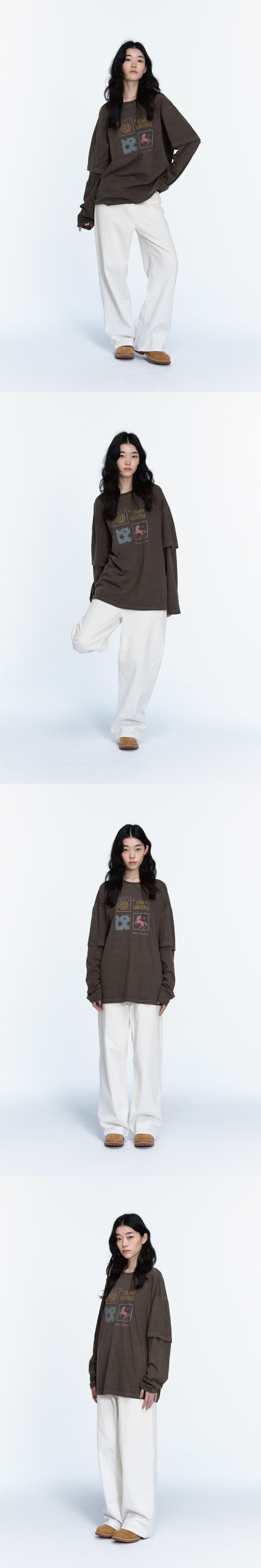 UNI STAR LAYERED PIGMENT LONG SLEEVE - 2 COLORS BROWN