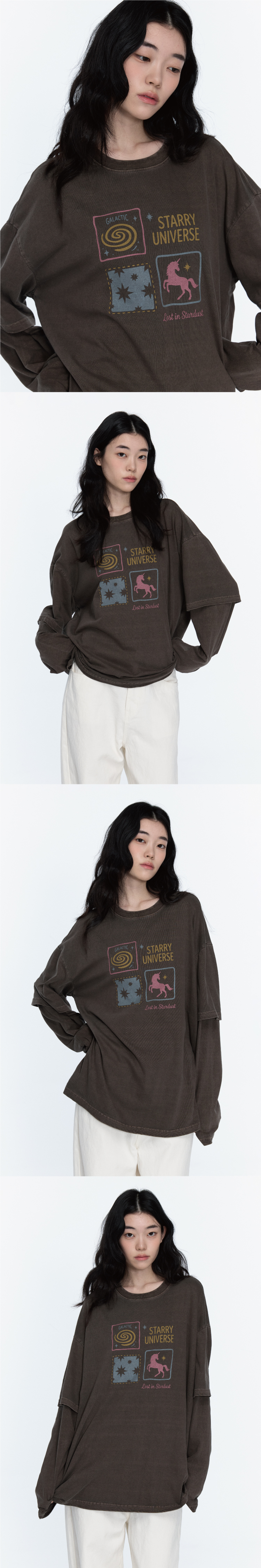 UNI STAR LAYERED PIGMENT LONG SLEEVE - 2 COLORS BROWN