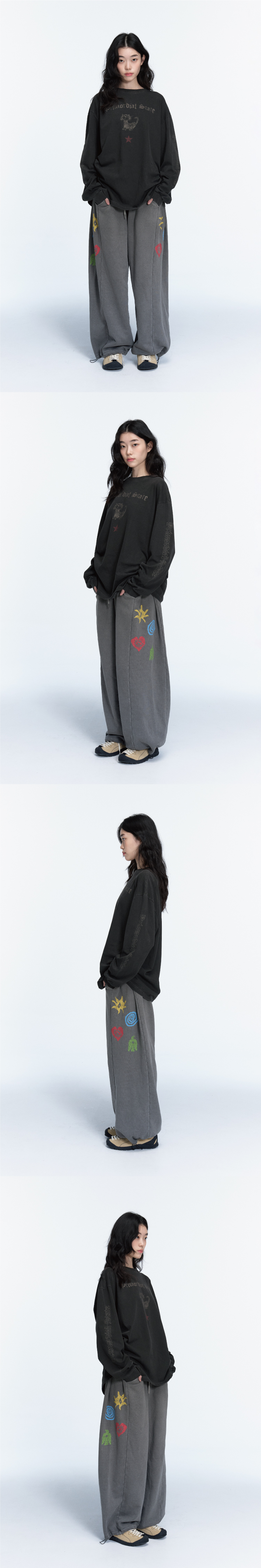 ETHNIC SYMBOL PIGMENT SWEATPANTS - 2 COLORS DARK GREY